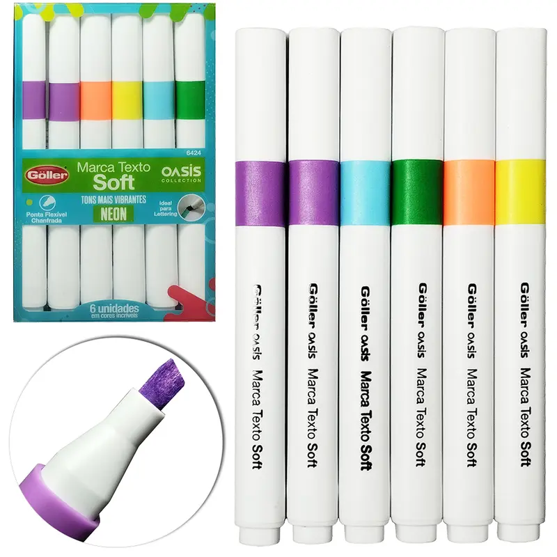 CANETA MARCA TEXTO SOFT NEON OASIS COM 6 PECAS