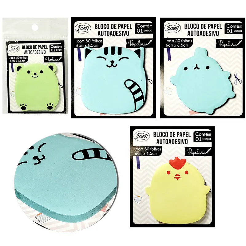BLOCO DE ANOTACAO STICKER ADESIVO BICHINHOS COM 50 FOLHAS 9X6CM