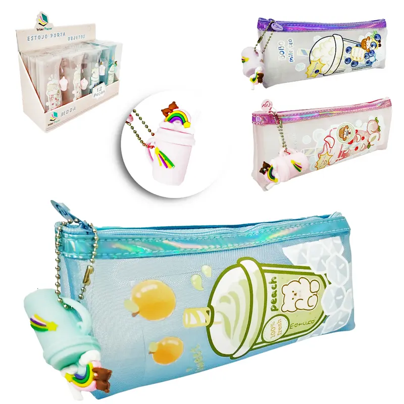 ESTOJO PORTA OBJETOS DE NYLON RETANGULAR UNISSEX COM CHAVEIRO + ZIPER INTER PAPER 21X9X3CM