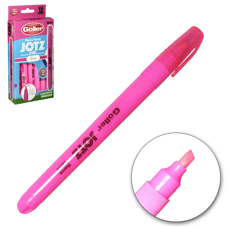 CANETA MARCA TEXTO JOTZ STIK ROSA COM 12 PECAS