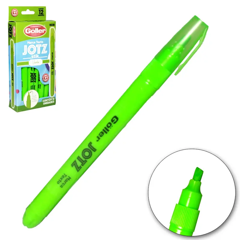 CANETA MARCA TEXTO JOTZ STIK VERDE COM 12 PECAS