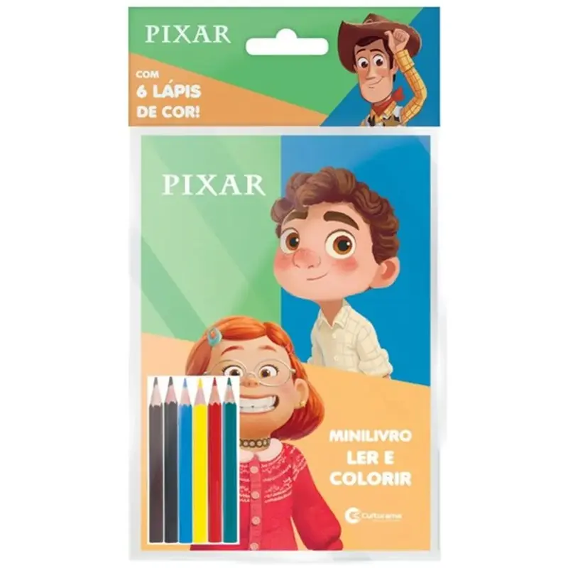 MINILIVRO POP LER E COLORIR PIXAR COM 6 LAPIS DE COR 32 PAGINAS 16,5X11,5CM