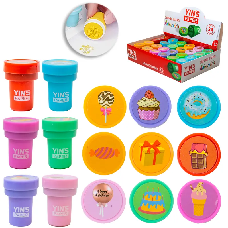 CARIMBO INFANTIL ANIVERSARIO YINS PAPER COM 24 PECAS