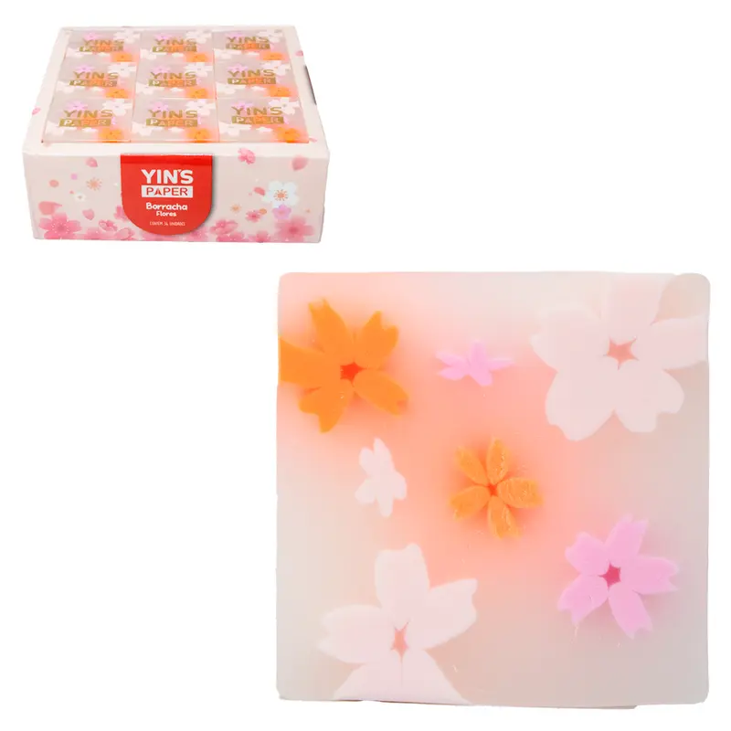 BORRACHA ESCOLAR FLORES YINS PAPER COM 36 PECAS