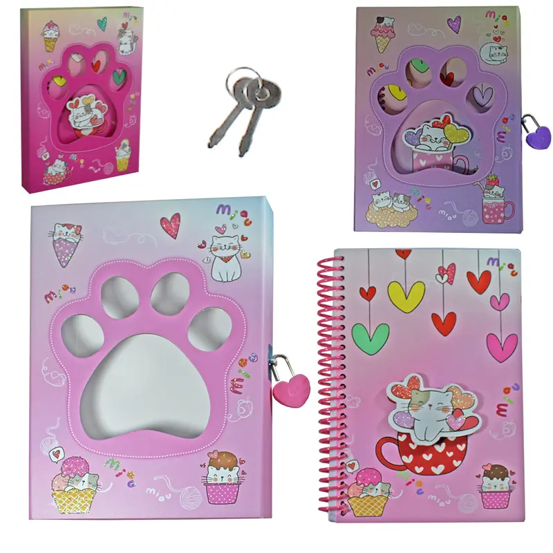 DIARIO GATINHA COM CADEADO 60 FOLHAS 17,6X11CM NA CAIXA