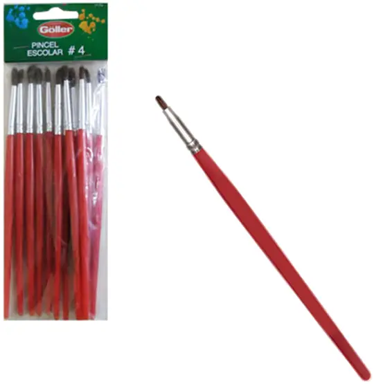 PINCEL ESCOLAR PONTA ARREDONDADA Nº4 COM 12 PECAS 14CM NA SOLAPA