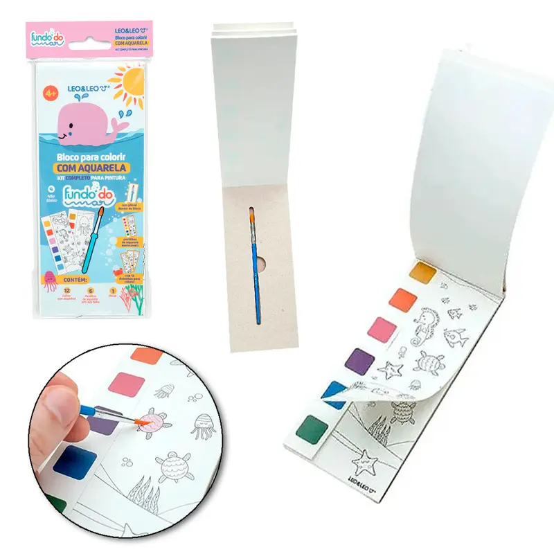 BLOCO FUNDO DO MAR AQUARELA COM 6 PASTILHAS + PINCEL 12 PAGINAS 19,2X8CM