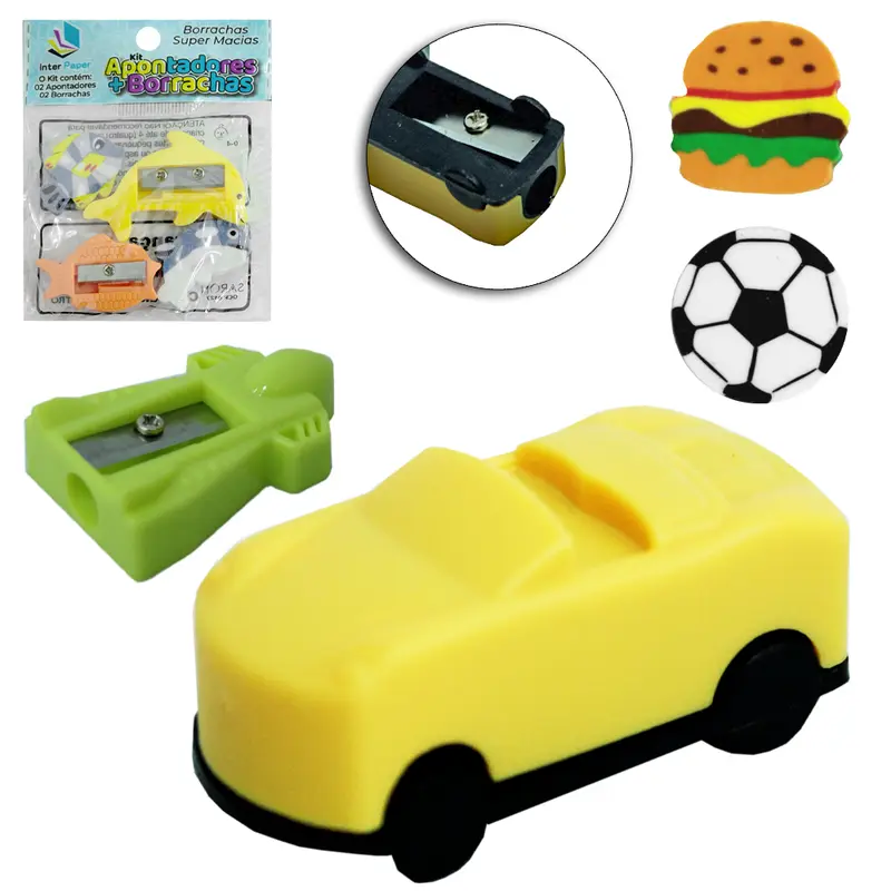 KIT ESCOLAR COM APONTADOR + BORRACHA INTER PAPER 4 PECAS