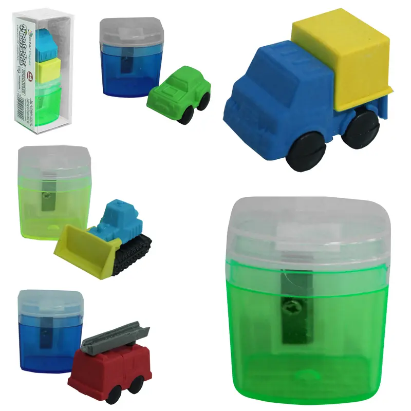 KIT ESCOLAR COM APONTADOR COM DEPOSITO + BORRACHA VEICULOS INTER PAPER