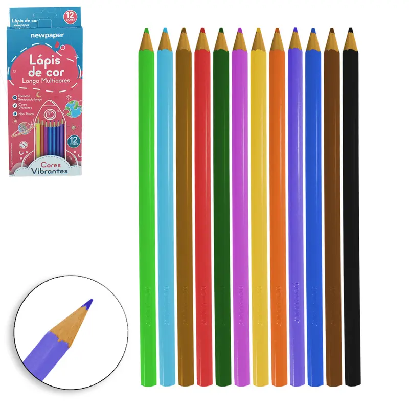 LAPIS DE COR SEXTAVADO LONGO MULTICORES COM 12 CORES VIBRANTES