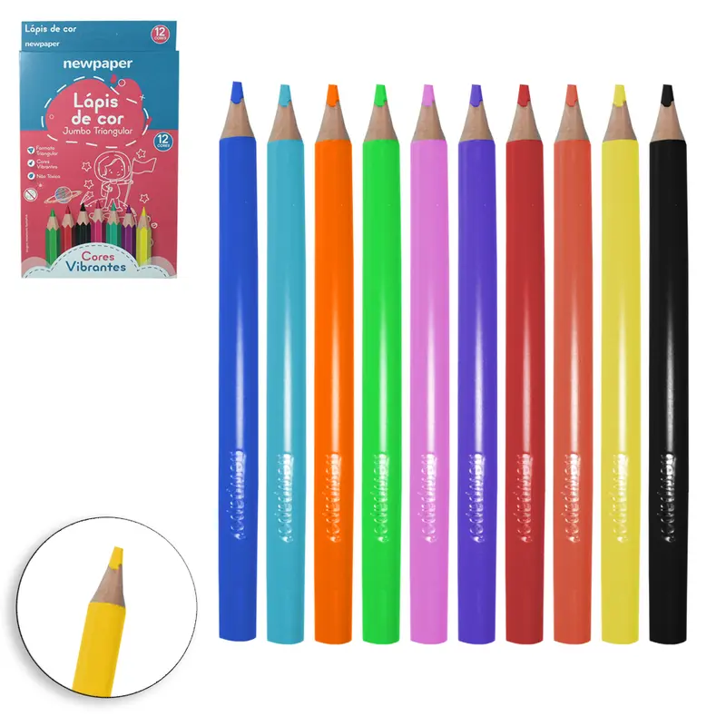 LAPIS DE COR JUMBO TRIANGULAR COM 12 CORES VIBRANTES