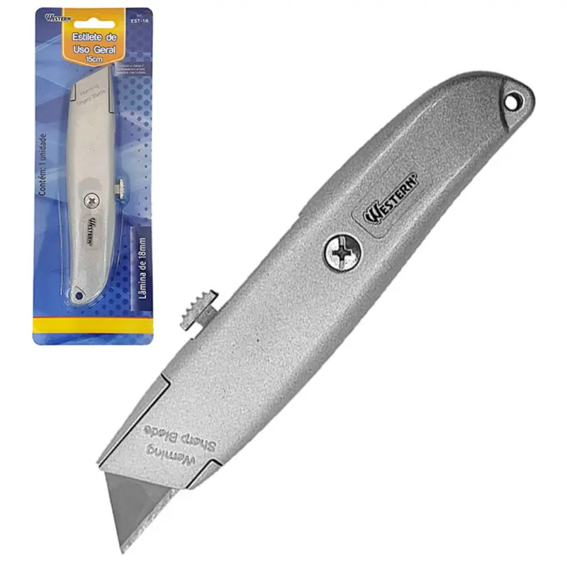 ESTILETE LAMINA LARGA 18MM DE ALUMINIO 15CM NA CARTELA