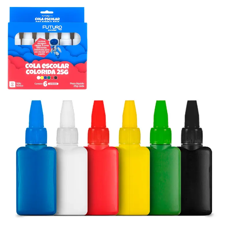 ADESIVO / COLA COLORIDA 25G 6 PECAS NA CAIXA FUTURO ESCOLAR