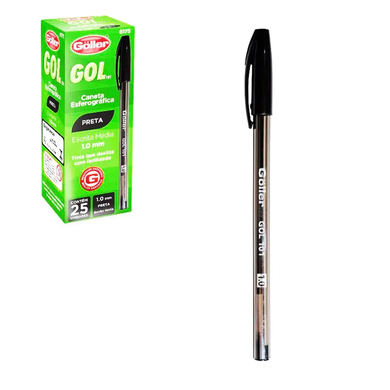 CANETA ESFEROGRAFICA PRETA GOL 1.0MM ESCRITA MEDIA COM 25 PECAS