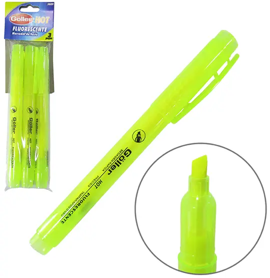 CANETA MARCA TEXTO AMARELO FLUORESCENTE HOT COM 3 PECAS