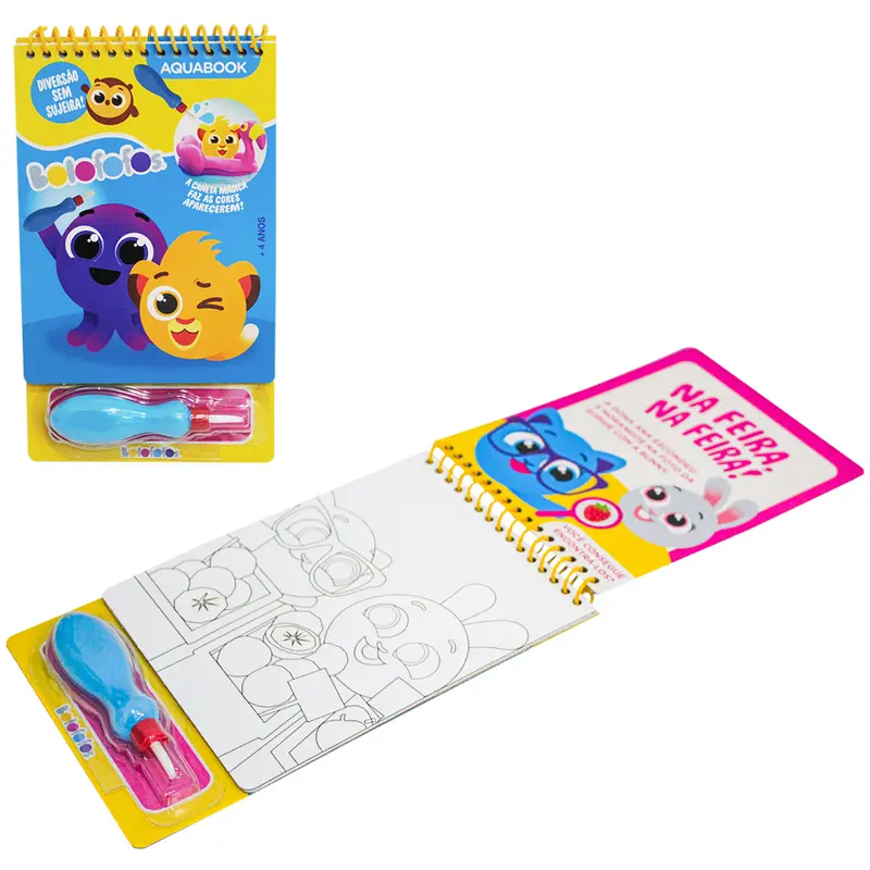 LIVRO AQUABOOK BOLOFOFOS + CANETA PARA COLORIR COM AGUA 4 PAGINAS 23X13,5CM