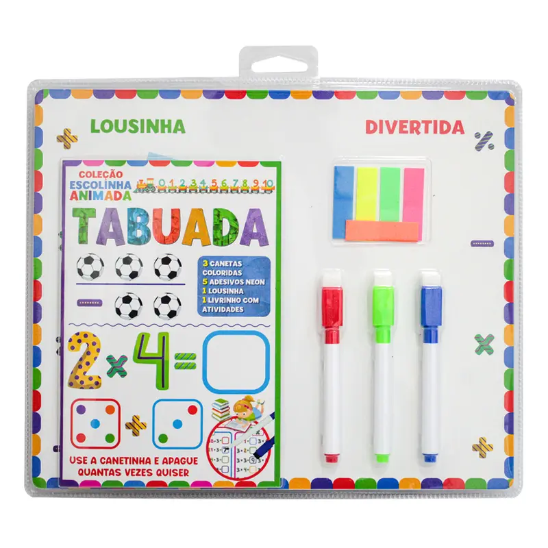 LIVRO COLECAO ESCOLINHA ANIMADA TABUADA COM QUADRO / LOUSA BRANCA+3 CANETA+100 MARCADOR DE PAGINA