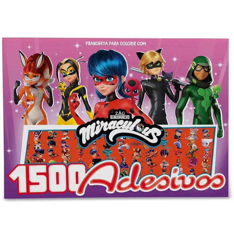 LIVRO PRANCHETA PARA COLORIR COM 1500 ADESVOS MIRACULOUS 8 PAGINAS 30,5X21,5CM