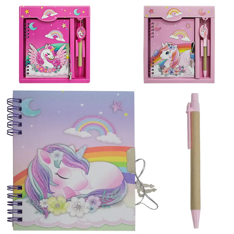 DIARIO UNICORNIO COM CADEADO + CANETA 52 FOLHAS 15X11CM