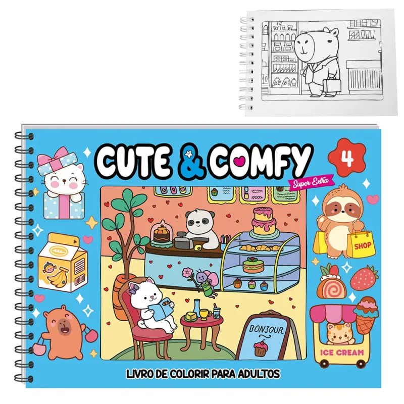 LIVRO CUTE & COMFY 4 PARA COLORIR CAPA DURA ESPIRAL 40 PAGINAS 21,5X16CM