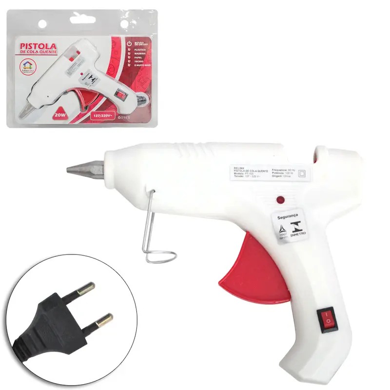 PISTOLA DE COLA QUENTE PEQUENA BIVOLT 20W COM BOTAO DE ON-OFF