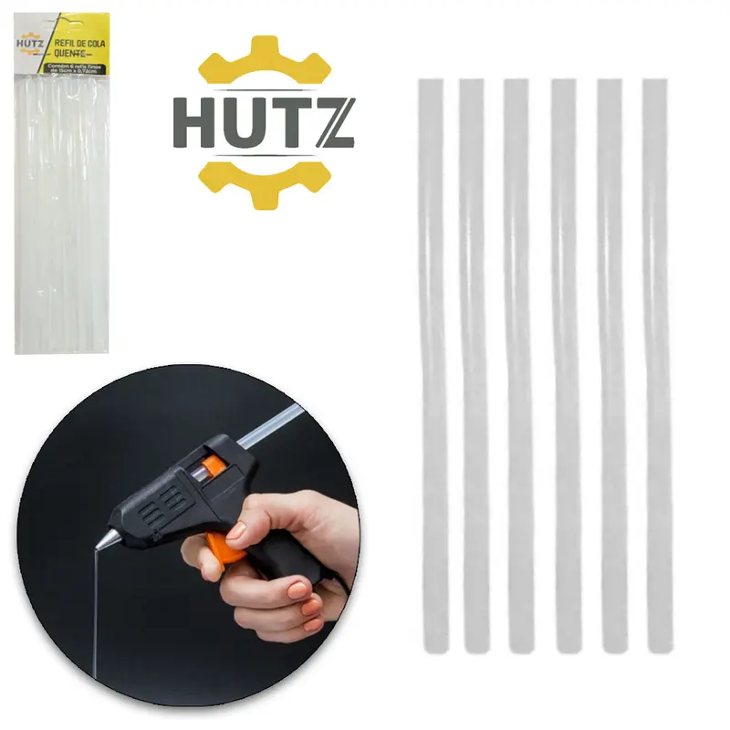 REFIL DE COLA QUENTE FINO BASTAO HUTZ 35GR COM 6 PECAS 7,2MMX15CM