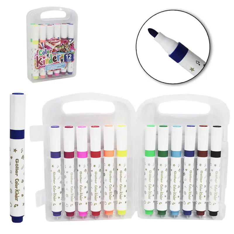 CANETA HIDROGRAFICA / HIDROCOR COLOR KINDER COM 12 PECAS NA MALETA