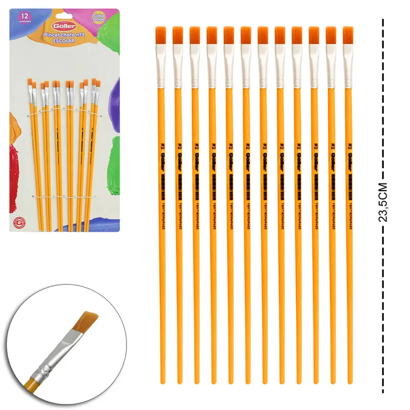 PINCEL CHATO Nº2 ESCOLAR CABO LONGO 12 PECAS 23,5CM