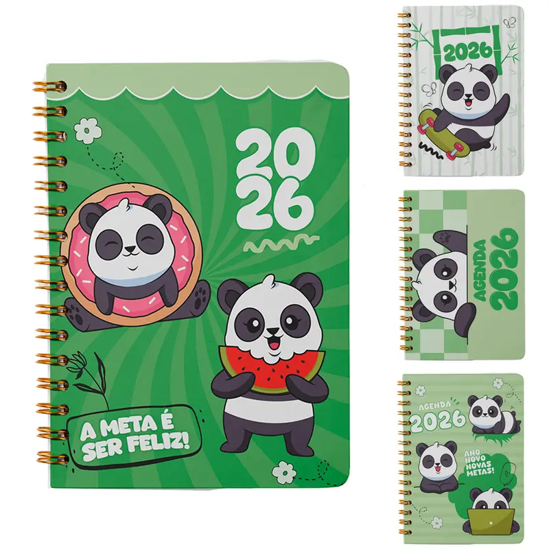AGENDA 2026 CAPA DURA ESPIRAL CUTIEPANDA 168 FOLHAS 15,2X11CM