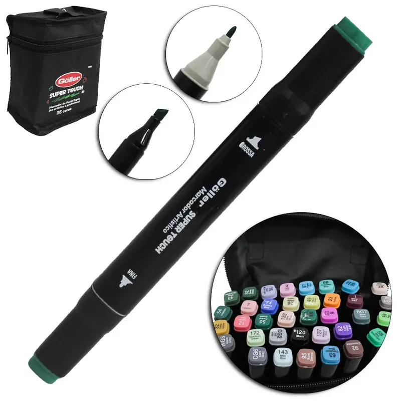 CANETA HIDROGRAFICA / HIDROCOR PONTA GROSSA E FINA DUPLA SUPER TOUCH COM 36 PECAS NO ESTOJO