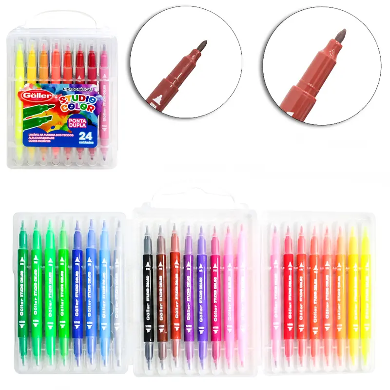 CANETA HIDROGRAFICA / HIDROCOR PONTA GROSSA E FINA DUPLA STUDIO COLOR COM 24 PECAS NA MALETA