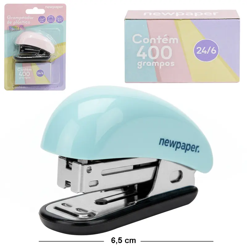 MINI GRAMPEADOR DE METAL / PLASTICO COM EXTRATOR DE GRAMPO + CAIXA COM 400 GRAMPOS NEWPAPER 24/6