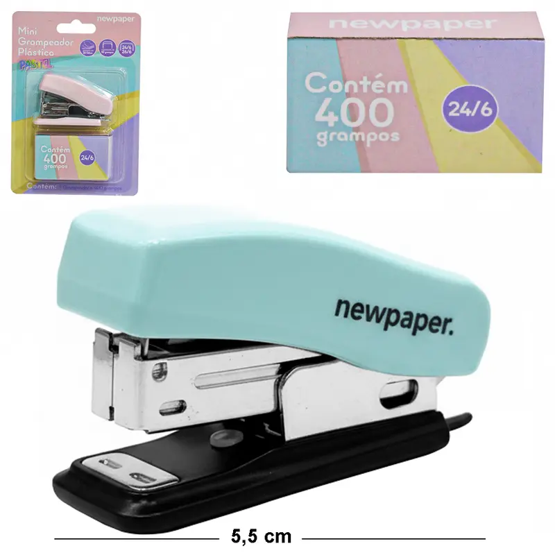 MINI GRAMPEADOR DE METAL / PLASTICO COM EXTRATOR DE GRAMPO + CAIXA COM 400 GRAMPOS NEWPAPER 24/6