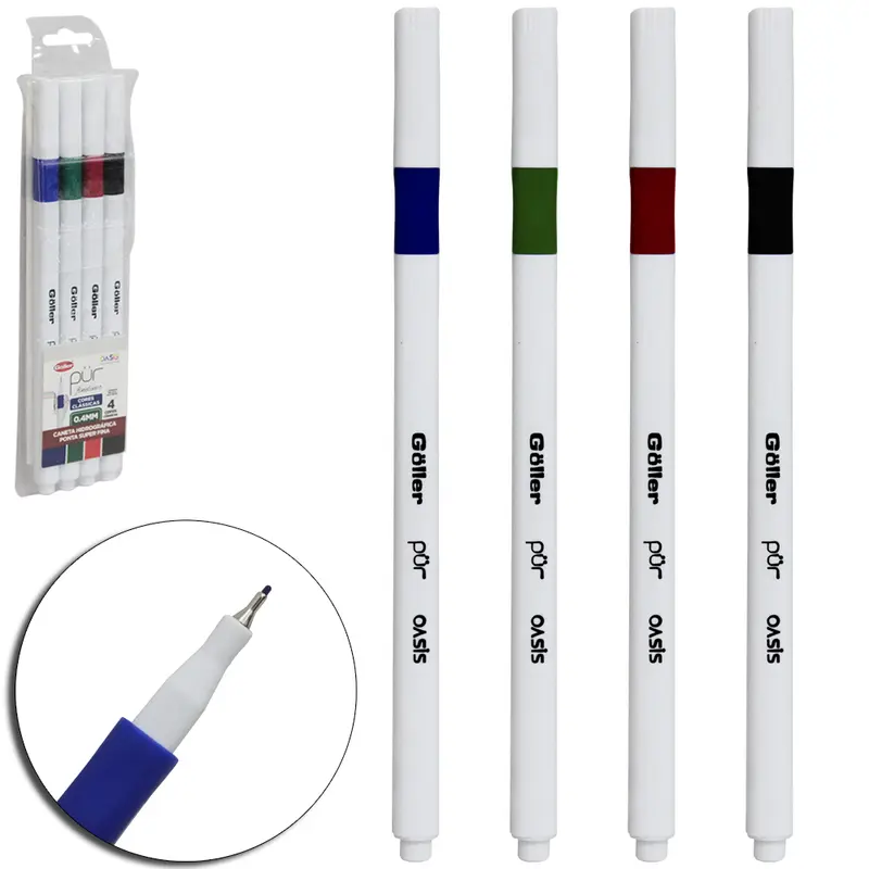 CANETA HIDROGRAFICA PONTA SUPER FINA 0.4MM PUR FINELINER CORES CLASSICAS OASIS COLLECTION COM 4 PECAS
