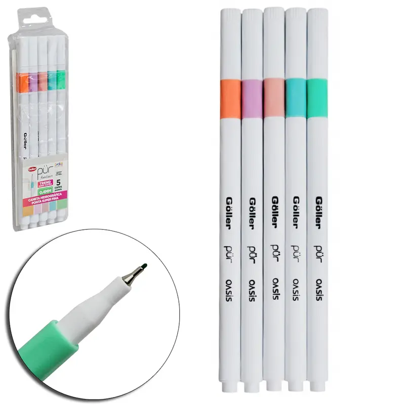 CANETA HIDROGRAFICA PONTA SUPER FINA 0.4MM PUR FINELINER TREND CORES PASTEIS OASIS COLLECTION COM 5 PECAS