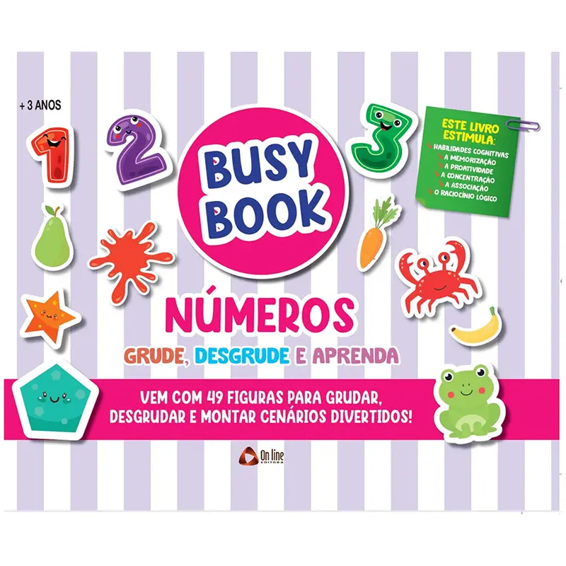 LIVRO BUSY BOOK NUMEROS GRUDE / DESGRUDE E APRENDA CAPA DURA 3 PAGINAS 27X20CM