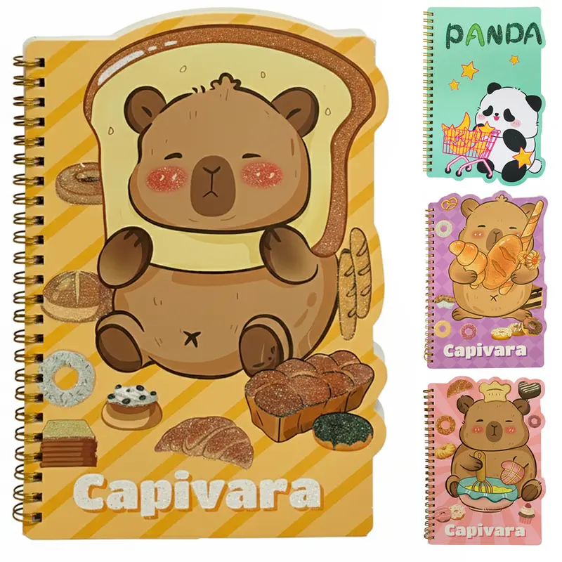 CADERNETA / BLOCO DE ANOTACAO ESPIRAL CAPIVARA / PANDA 60 FOLHAS 22X15CM