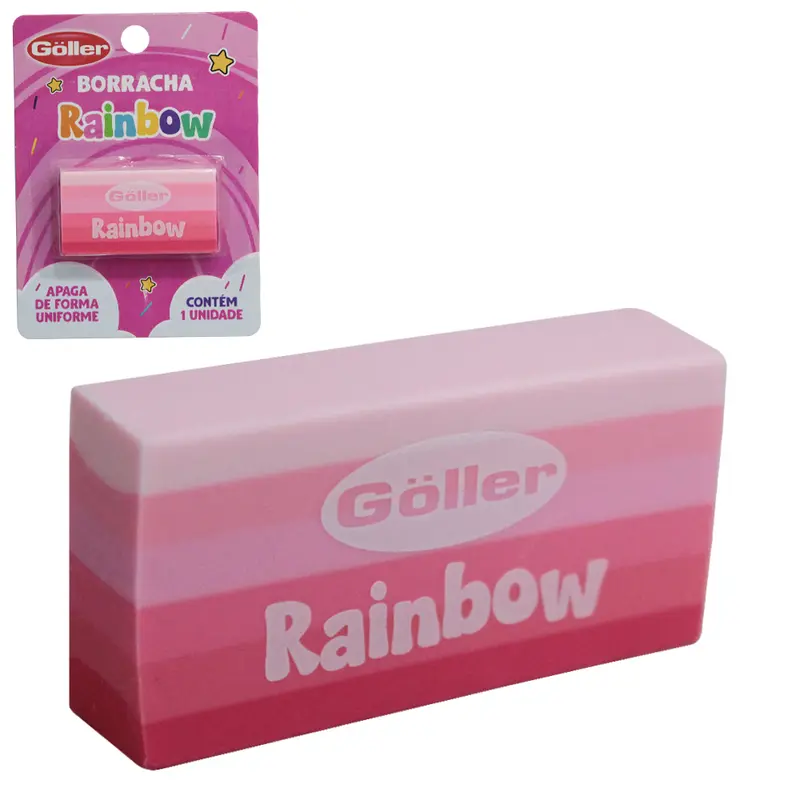 BORRACHA ESCOLAR RETANGULAR RAINBOW PINK
