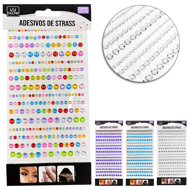 CARTELA DE ADESIVOS DECORATIVO STRASS 14X8CM