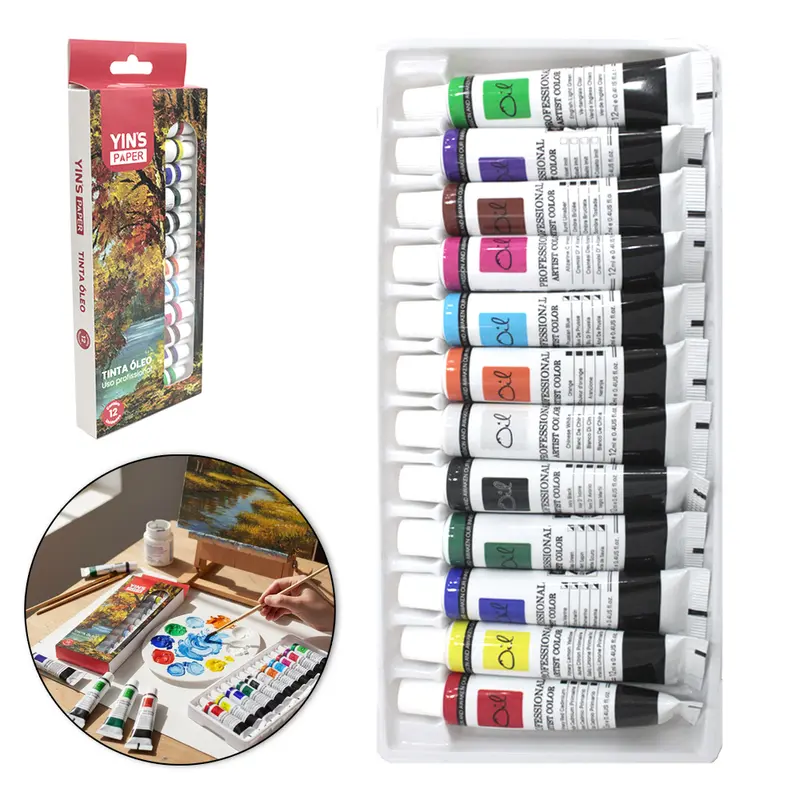 TINTA OLEO USO PROFISSIONAL COM 12 CORES YINS PAPER