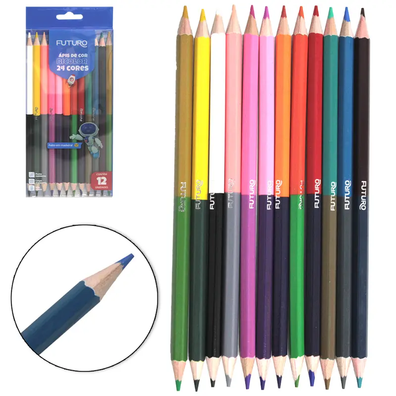 LAPIS DE COR SEXTAVADO BICOLOR COM 24 CORES (12 PECAS)