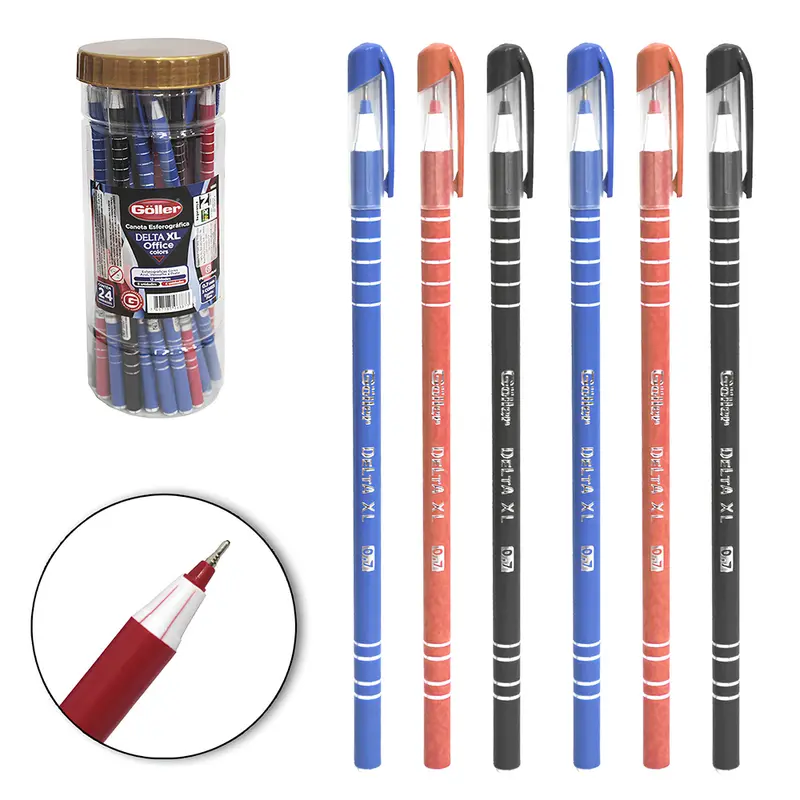 CANETA ESFEROGRAFICA DELTA XL OFFICE AZUL / PRETA / VERMELHA 0.7MM ESCRITA FINA COM 24 PECAS