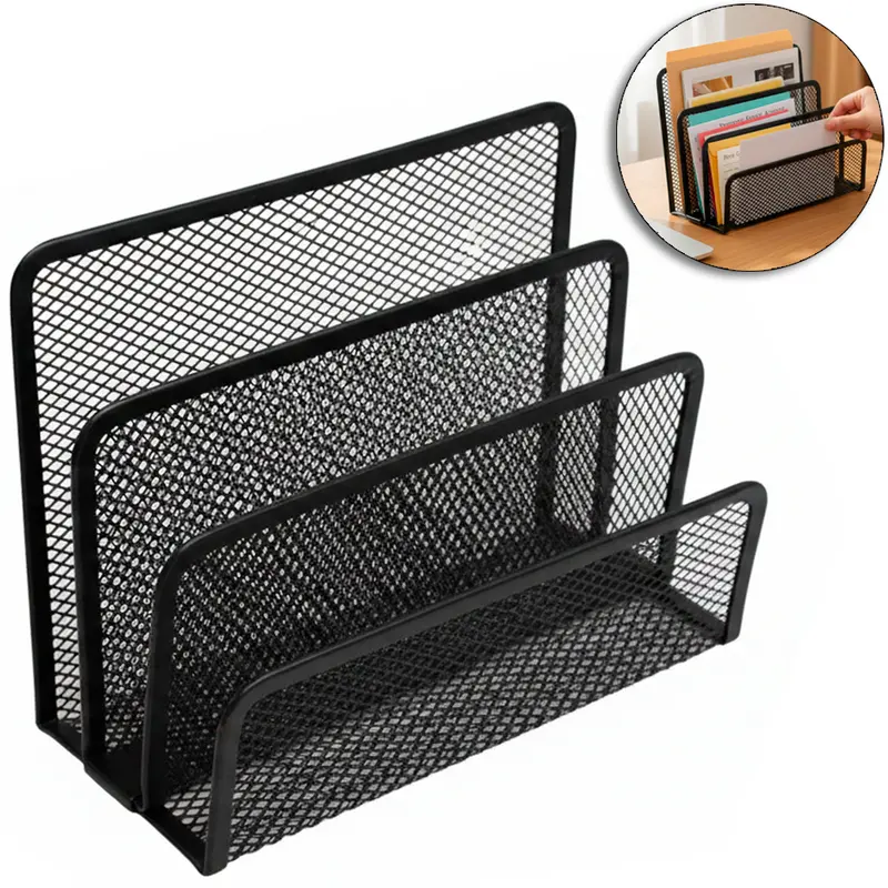 ORGANIZADOR DE MESA DE ESCRITORIO ARAMADO COM 3 DIVISORIAS 17,5X14X8CM