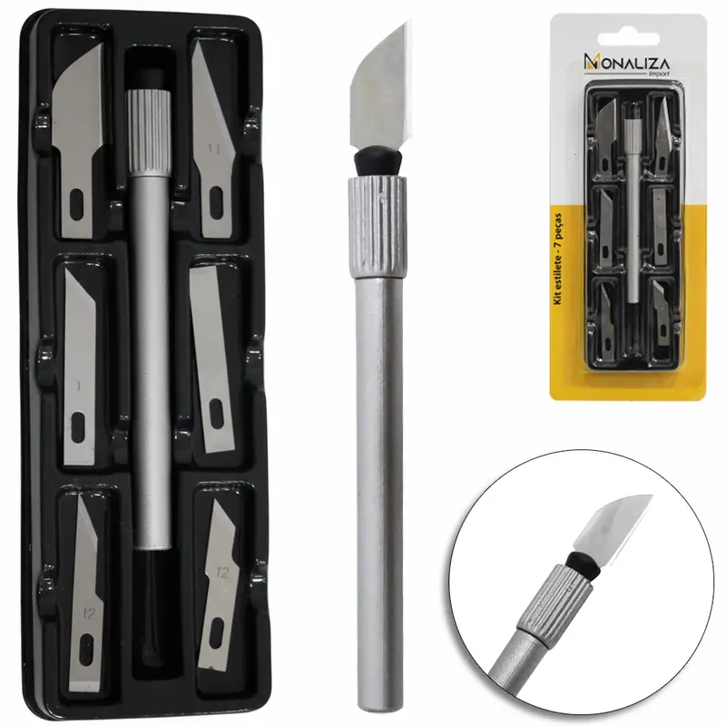ESTILETE DE PRECISAO COM 6 LAMINAS 13CM + ESTOJO NA CARTELA