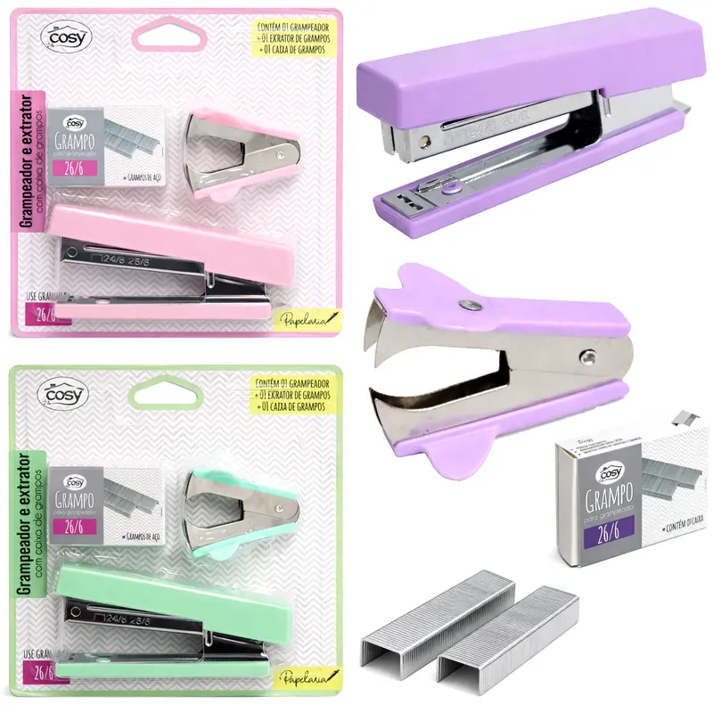 GRAMPEADOR E EXTRATOR COM CAIXA DE GRAMPOS 26/6 KIT 3 EM 1