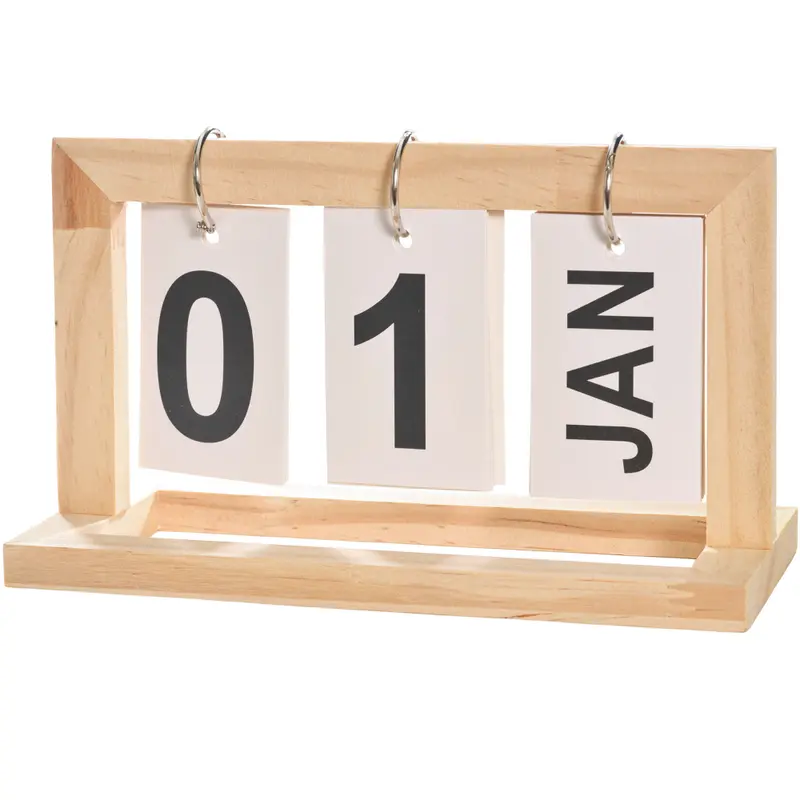CALENDARIO DE MESA DE MADEIRA RETANGULAR 20X12X9CM
