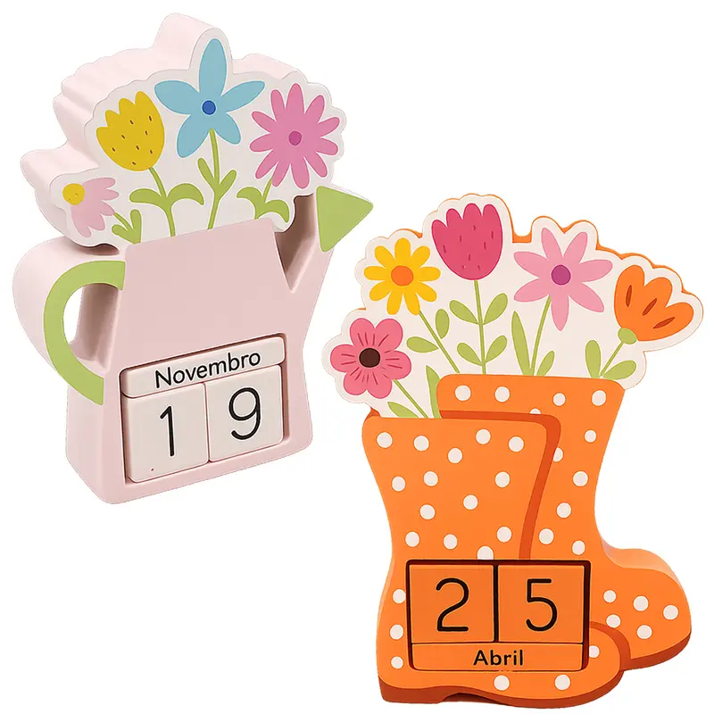 CALENDARIO DE MESA DE MADEIRA MDF BOTA / REGADOR FLORES