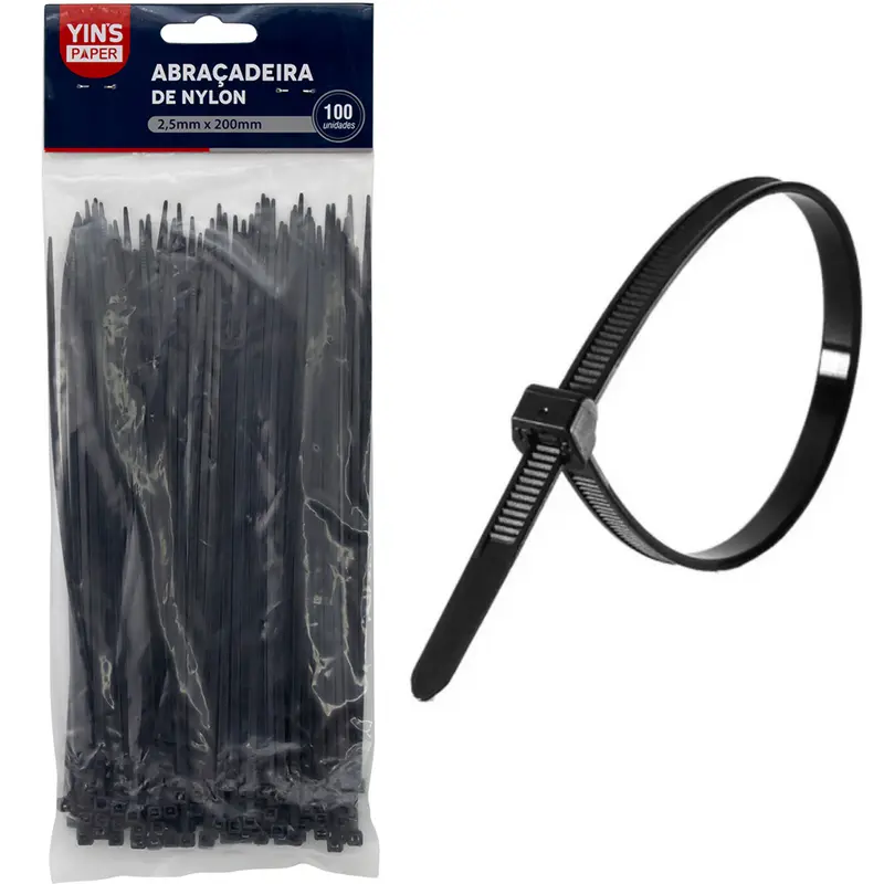 ABRACADEIRA DE NYLON PRETO YINS PAPER COM 100 PECAS 2,5X200MM NA SOLAPA