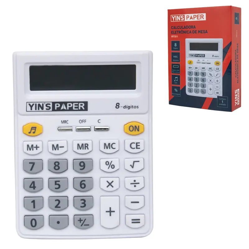 CALCULADORA ELETRONICA 8 DIGITOS COM SOM YINS PAPER A PILHA 13,9X10,3CM
