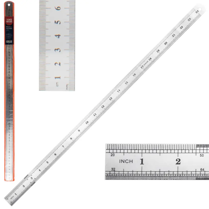 REGUA DE INOX 60CM GRADUACAO EM MILIMETROS E POLEGADAS YINS PAPER